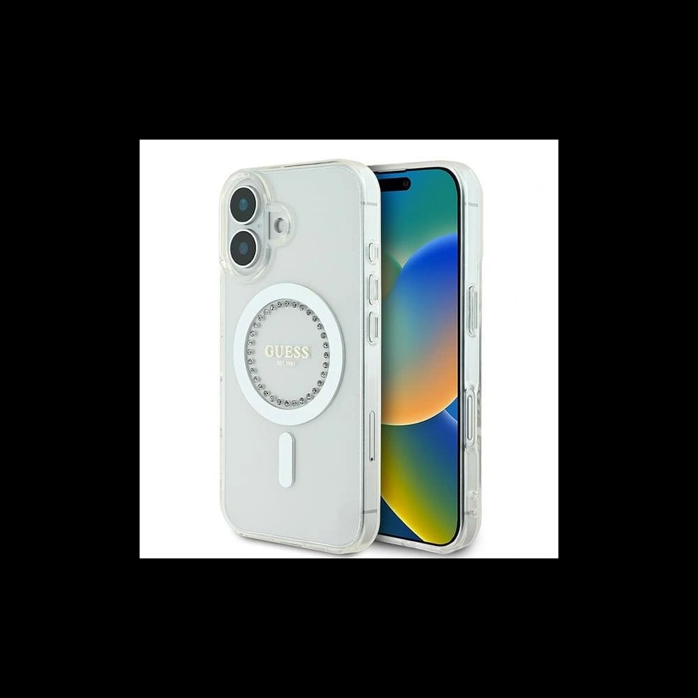 Guess Apple iPhone 16 hardcase IML Rhinestones MagSafe white - 1