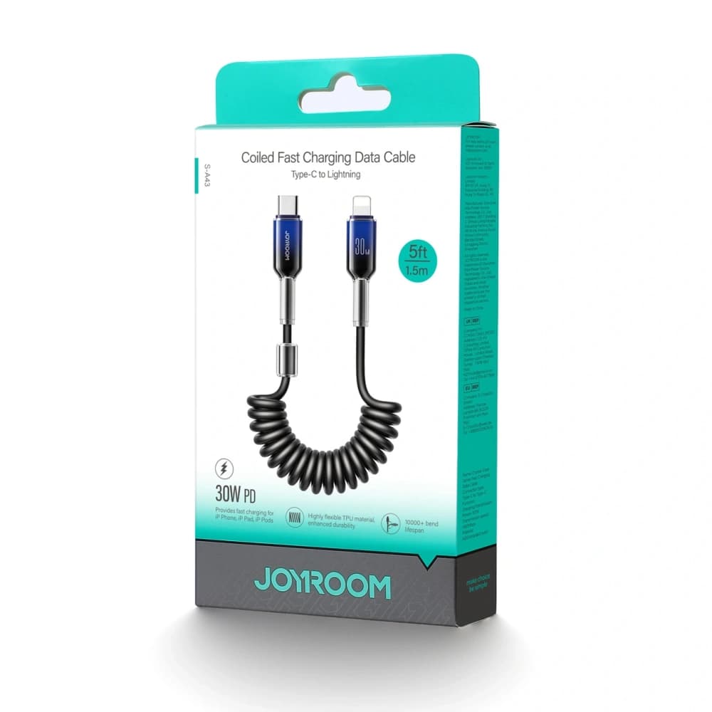[CR] Joyroom S-A43 Crystal-Clear Series 30W USB-C / Lightning 1.5m Black Spiral Cable - 2