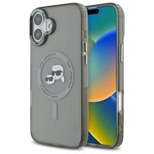 Karl Lagerfeld Apple iPhone 16 hardcase IML Metal Karl&Choupette Head MagSafe black