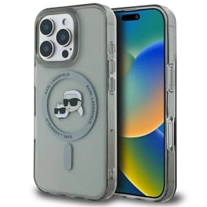 Karl Lagerfeld Apple iPhone 16 Pro Max Hardcase IML Metall Karl&Choupette Kopf MagSafe schwarz