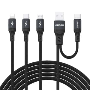 Kabel Dudao L3W USB-A / USB-C do Lightning / USB-C / MicroUSB 66W czarny