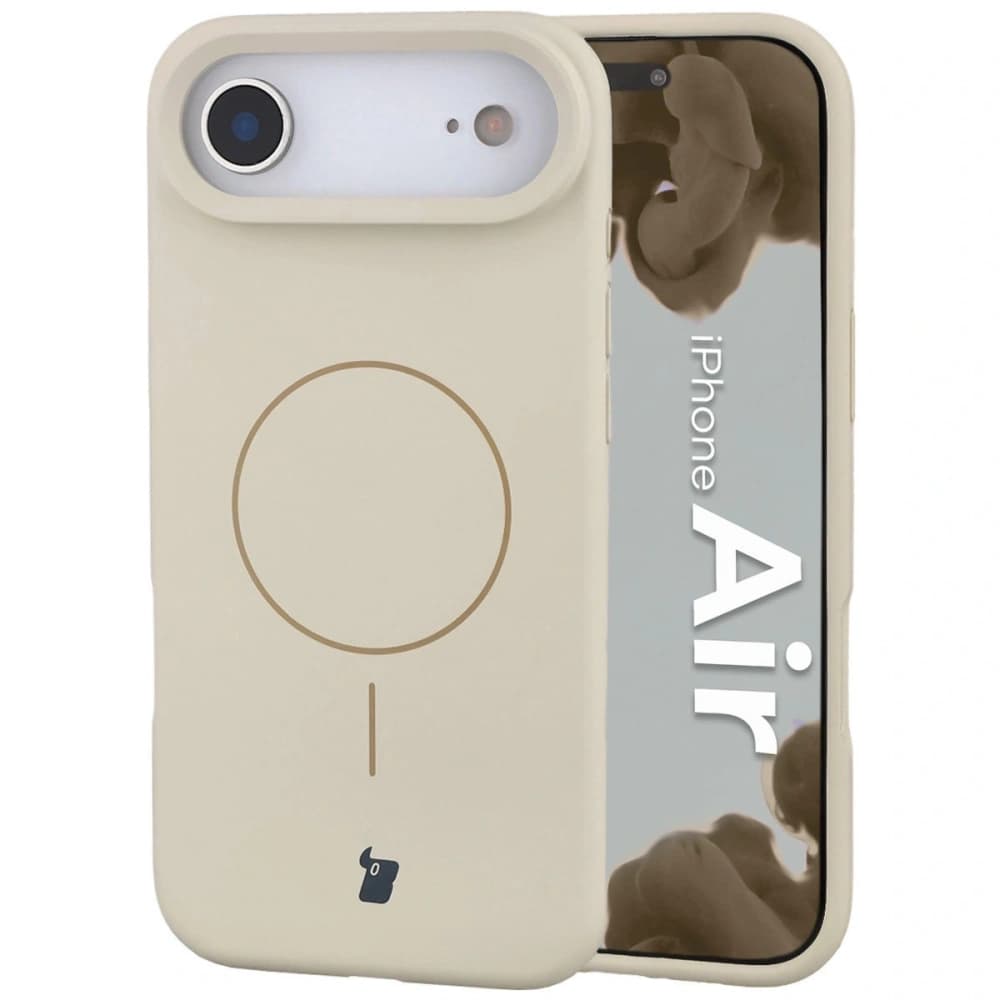 Silikonowe etui z pierścieniem magnetycznym Bizon Soft Case Magnetic do Apple iPhone Air écru - 1