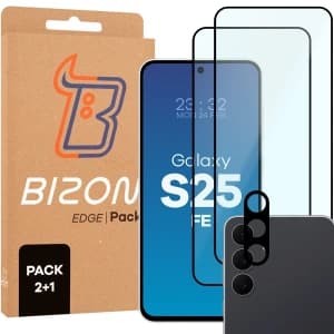Bizon Edge Pack 2x Bildschirmglas + Kameraglas für Samsung Galaxy S25 FE