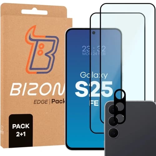 Bizon Edge Pack 2x Bildschirmglas + Kameraglas für Samsung Galaxy S25 FE