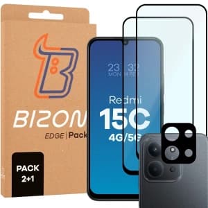 Bizon Edge Pack 2x screen glass + camera glass Xiaomi Redmi 15C 4G / 5G