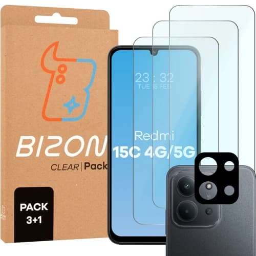 Bizon Clear 3x sticlă pentru ecran + sticlă pentru cameră Xiaomi Redmi 15C 4G / 5G
