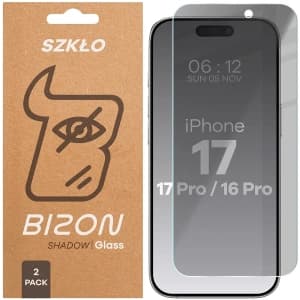 Prywatyzujące szkło hartowane Bizon Glass Clear Shadow Duo do Apple iPhone 17 / 17 Pro / 16 Pro przyciemniane [2 PACK]