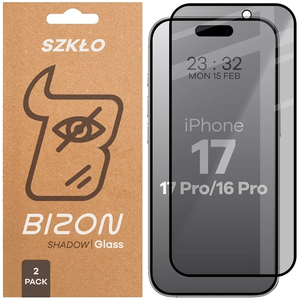 Bizon Glass Edge Shadow Duo Apple iPhone 17 / 17 Pro / 16 Pro getönt mit einem schwarzen Rahmen [2 PACK] - 1