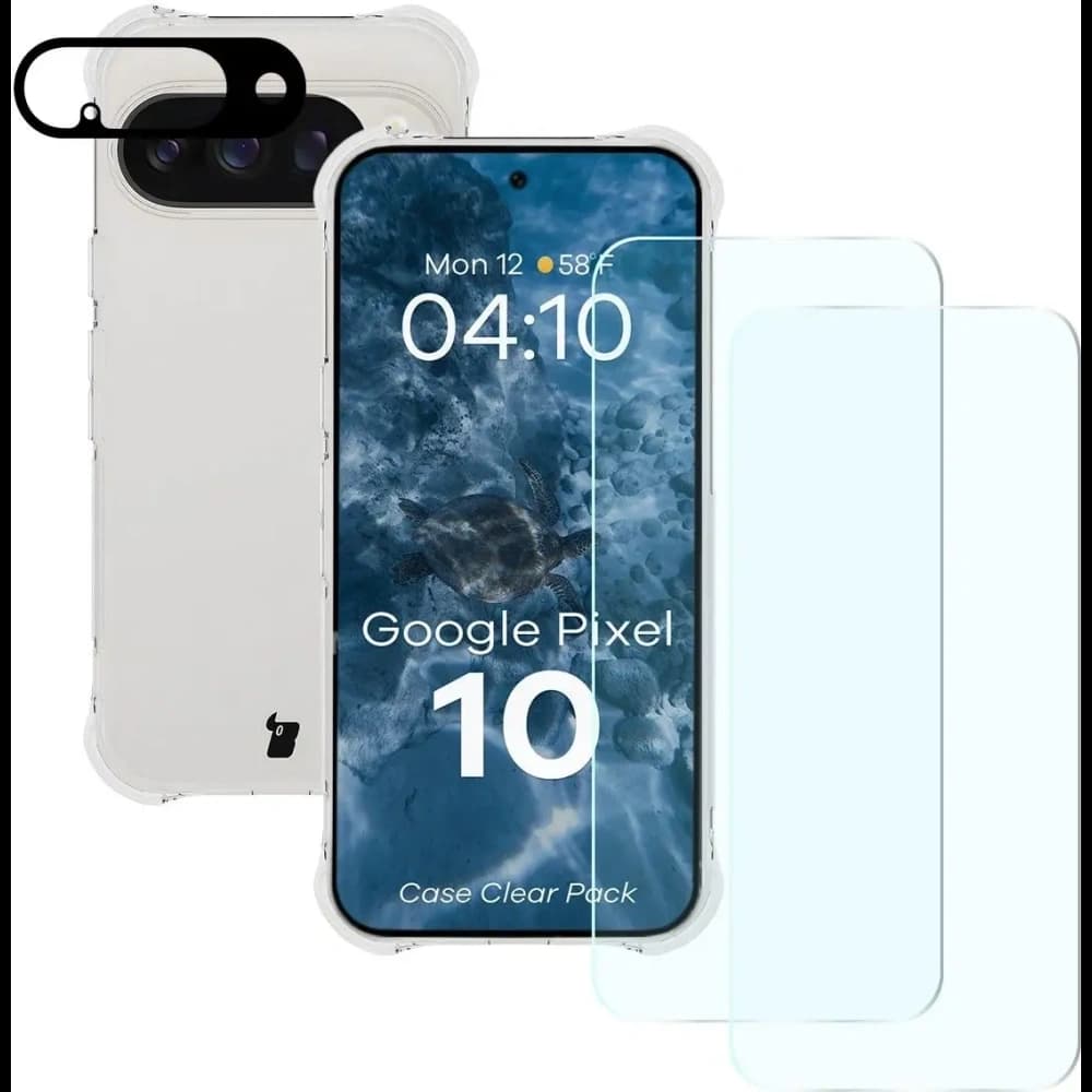 Bizon Case Clear Pack pouzdro + 2x tvrzené sklo + ochrana objektivu Google Pixel 10 - 1