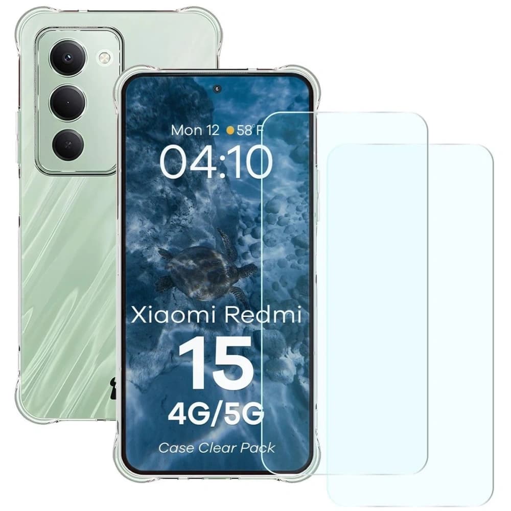 Bizon Case Clear Pack-Hülle + 2x gehärtetes Glas für Xiaomi Redmi 15 4G / 5G - 1