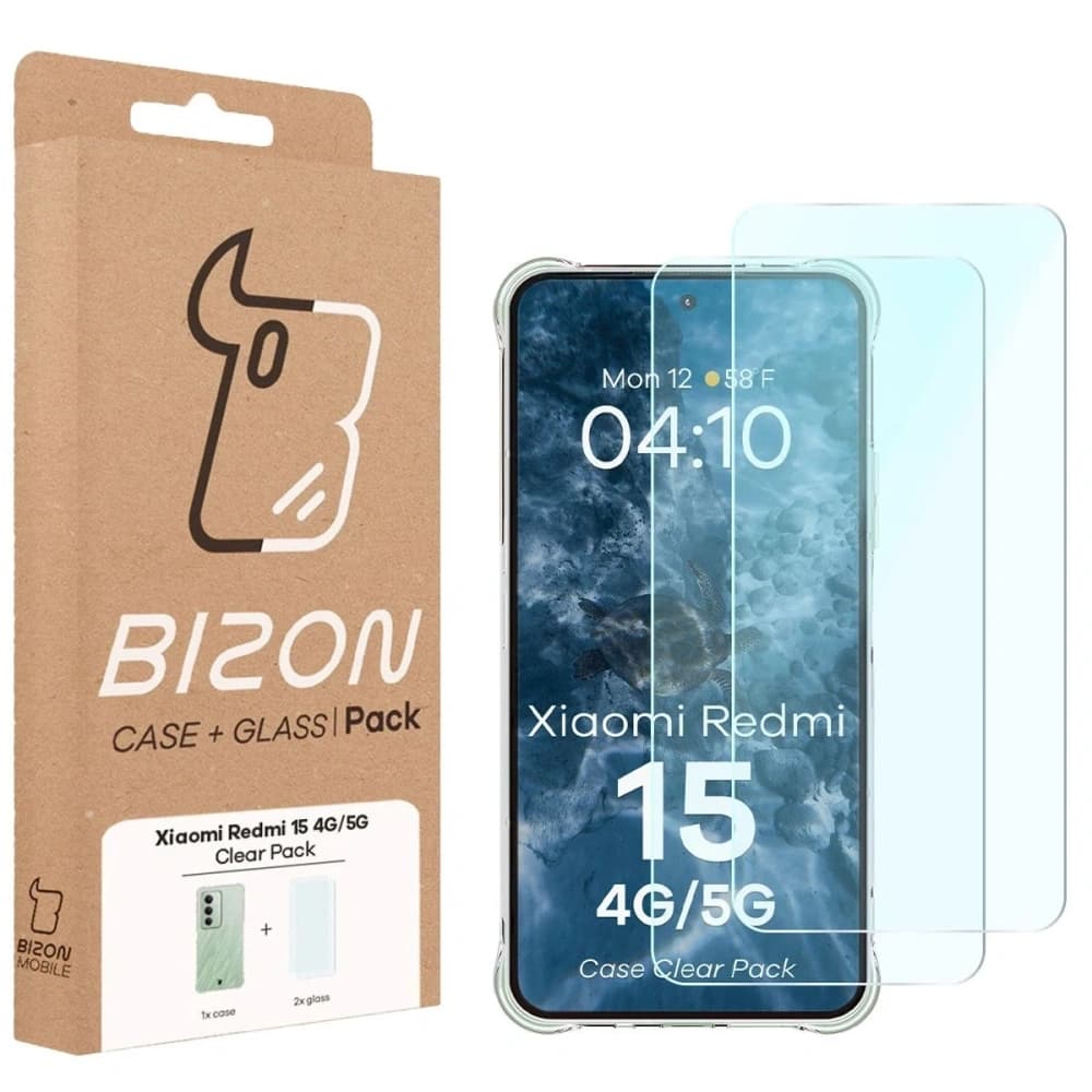 Bizon Case Clear Pack-Hülle + 2x gehärtetes Glas für Xiaomi Redmi 15 4G / 5G - 9