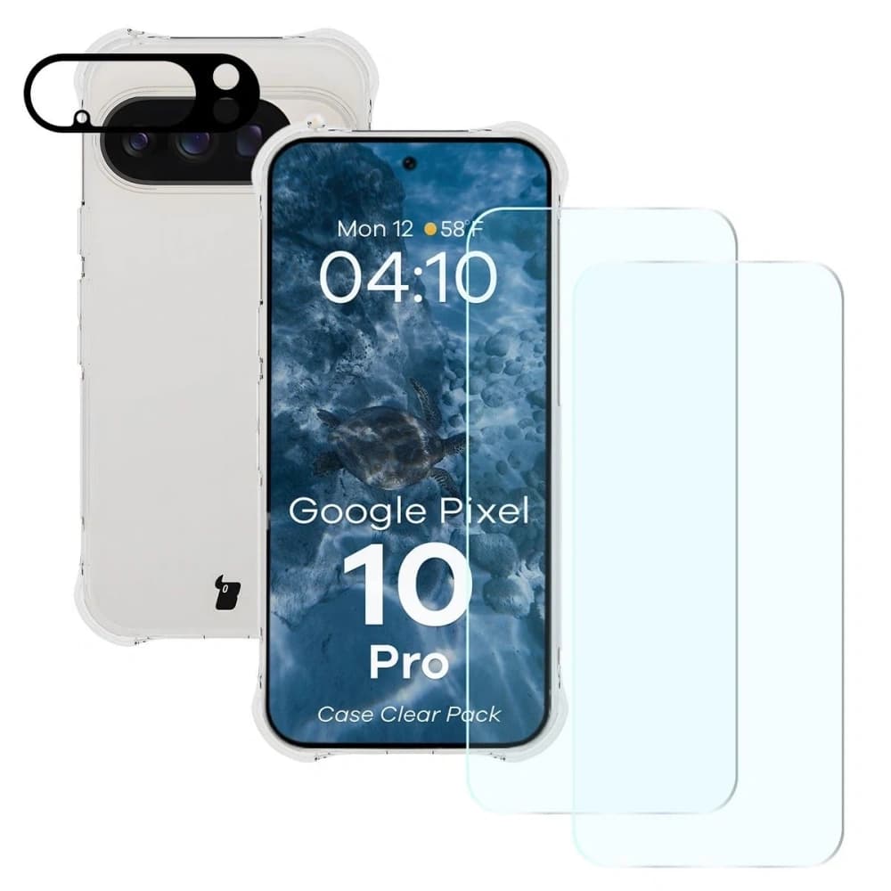 Bizon Case Clear Pack case + 2x tempered glass + lens glass Google Pixel 10 Pro - 1