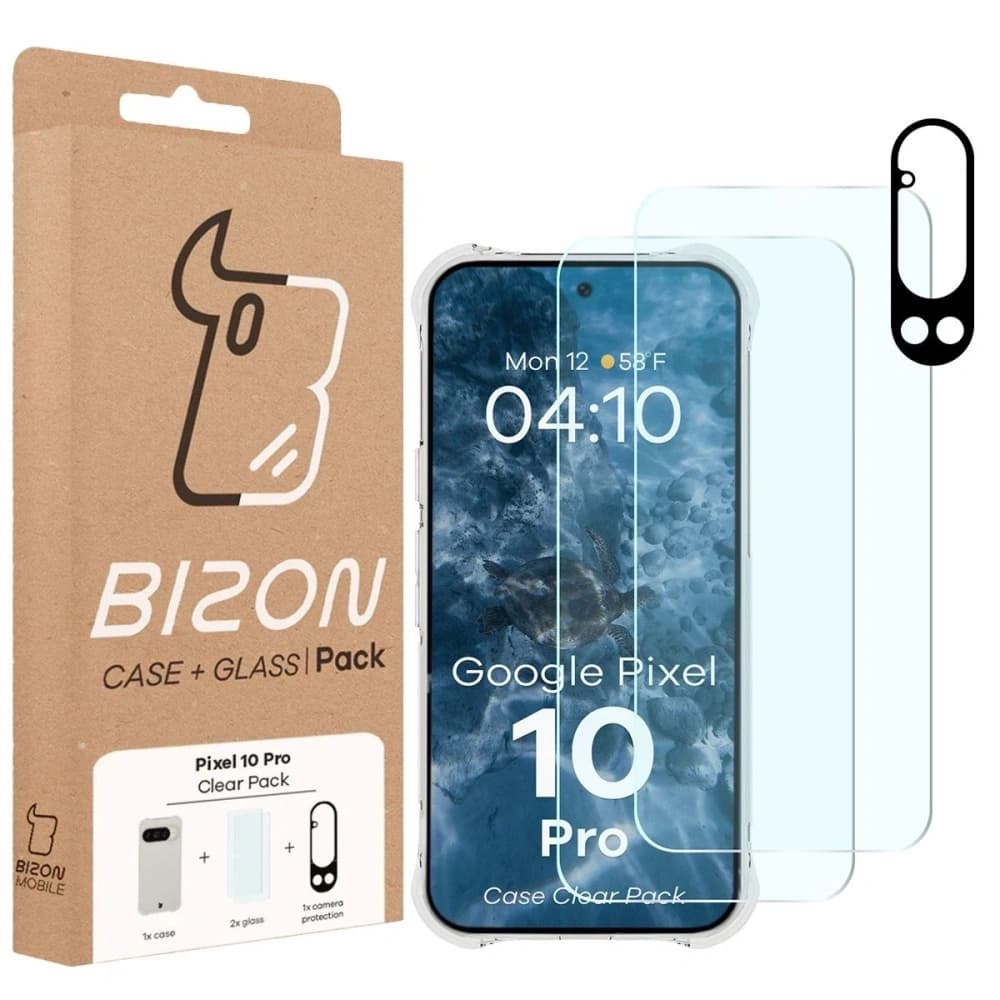 Bizon Case Clear Pack case + 2x tempered glass + lens glass Google Pixel 10 Pro - 10