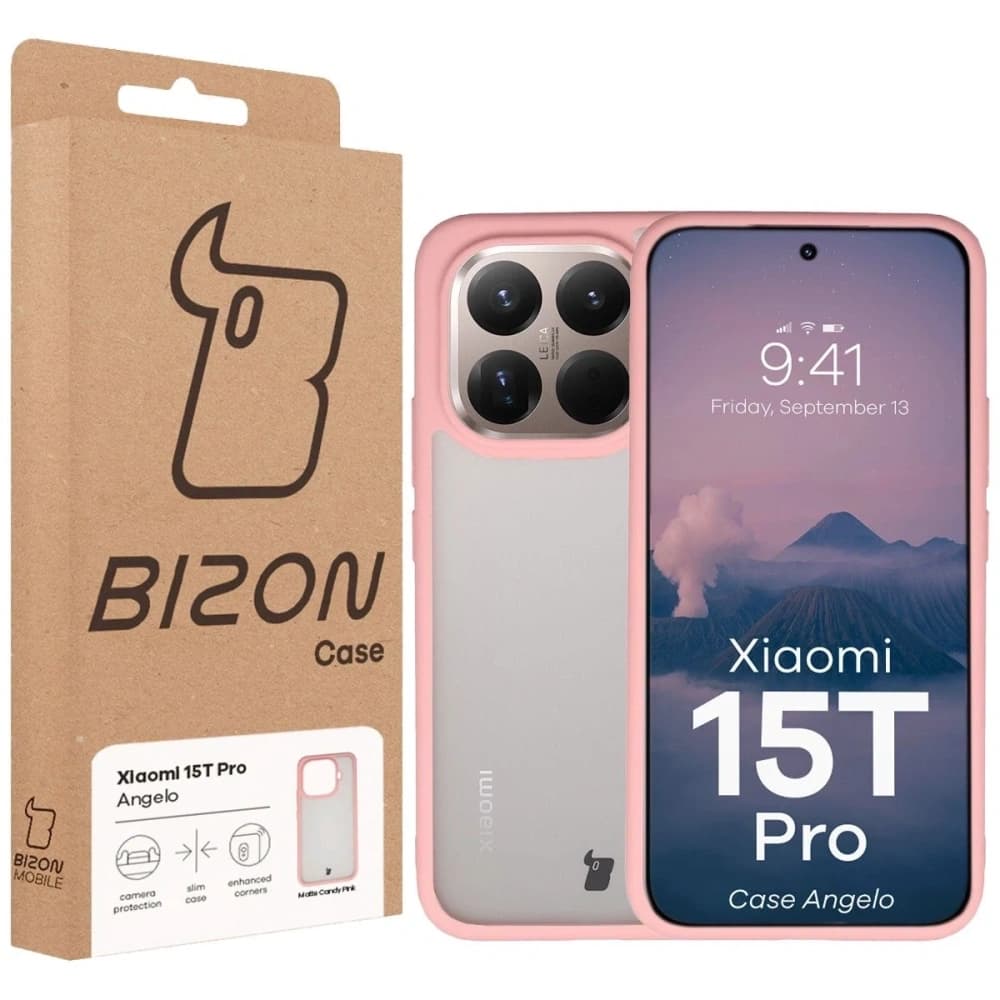 Bizon Case Angelo Xiaomi 15T Pro félig átlátszó, világos rózsaszín kerettel - 6