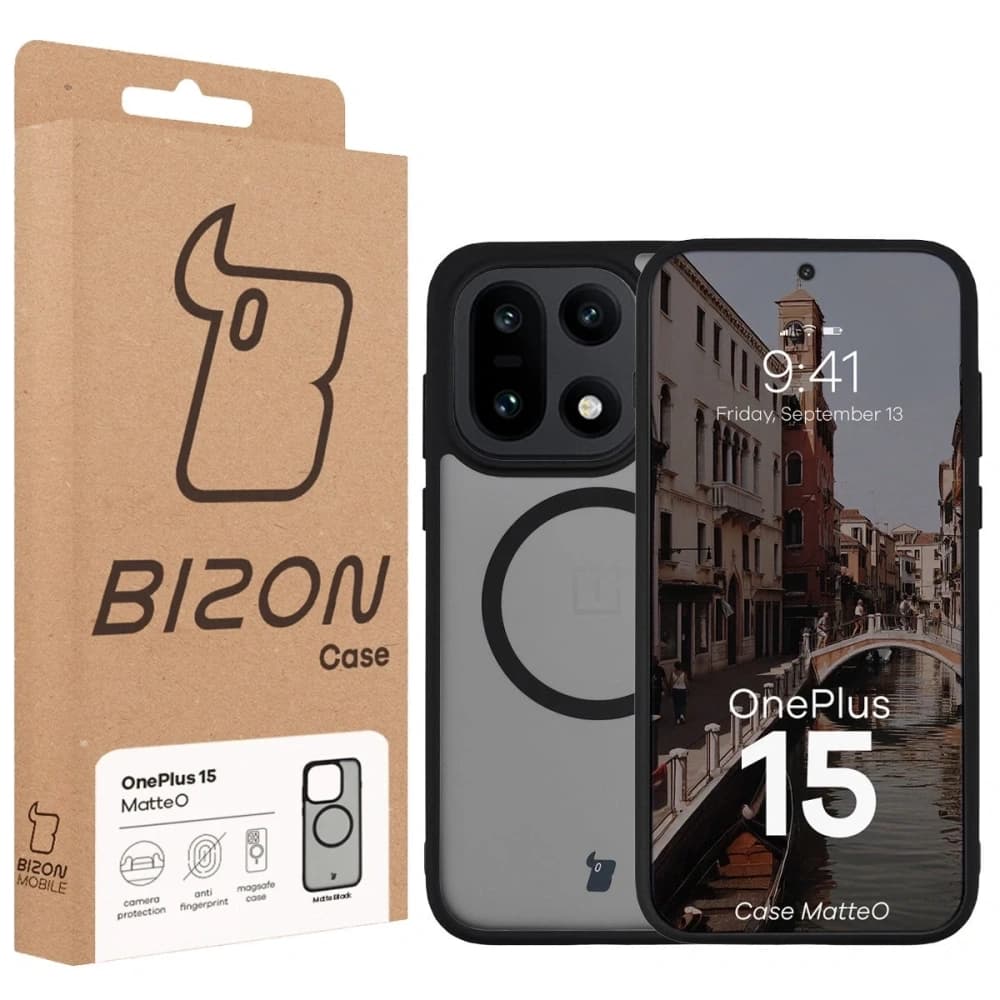 Etui z pierścieniem magnetycznym Bizon Case MatteO do OnePlus 15 przydymione-czarne - 7