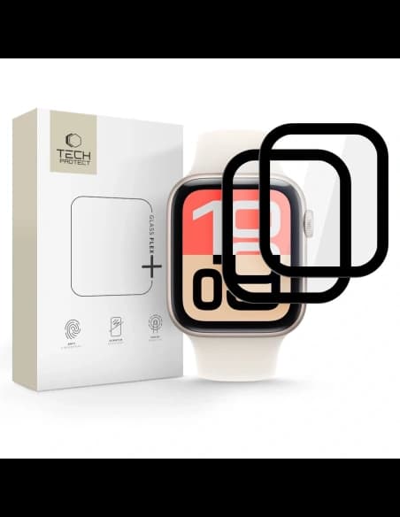 Szkło hybrydowe Tech-Protect Glass Flex+ do Apple Watch 4/5/6/SE 1 / 2 / 3 40mm Black [2 PACK]