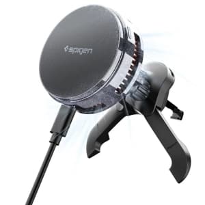 Uchwyt samochodowy do kratki z ładowarką indukcyjną Spigen Essential EV25MFAQ Qi2.2 Peltier Magnetic MagSafe Vent Car Mount Wireless Charger Black