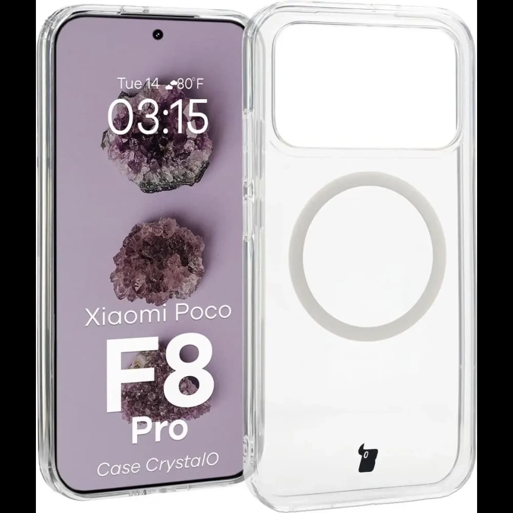 Etui z pierścieniem magnetycznym Bizon Case CrystalO do Xiaomi POCO F8 Pro przezroczyste - 1