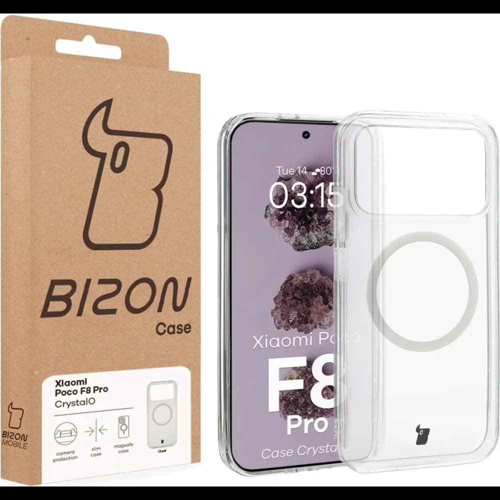 Etui z pierścieniem magnetycznym Bizon Case CrystalO do Xiaomi POCO F8 Pro przezroczyste - 7
