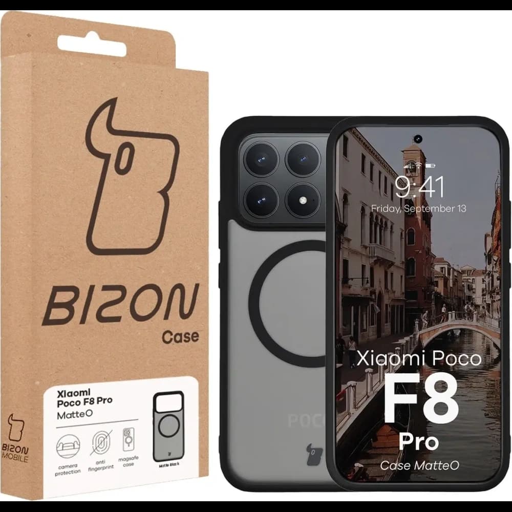 Etui z pierścieniem magnetycznym Bizon Case MatteO do Xiaomi POCO F8 Pro przydymione-czarne - 7