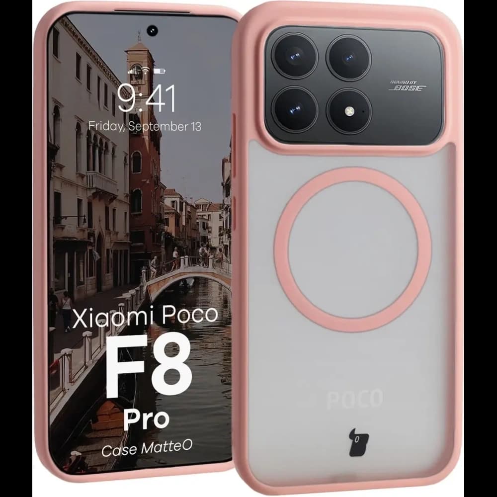 Etui z pierścieniem magnetycznym Bizon Case MatteO do Xiaomi POCO F8 Pro przydymione-jasnoróżowe - 1
