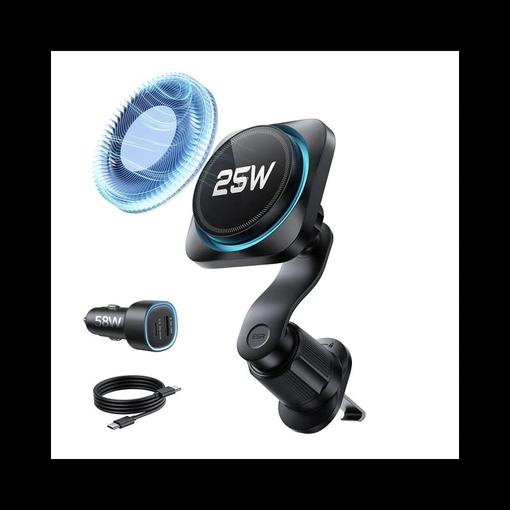 ESR OmniLock Cryoboost Magnetische MagSafe Lüftungsautohalterung Drahtloses Ladegerät Qi2.2 25W Schwarz
 - 1