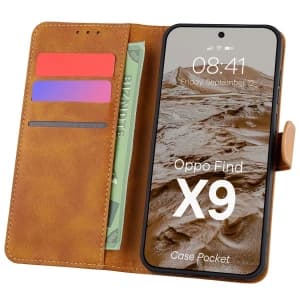 Etui z klapką Bizon Case Pocket do Oppo Find X9 brązowe