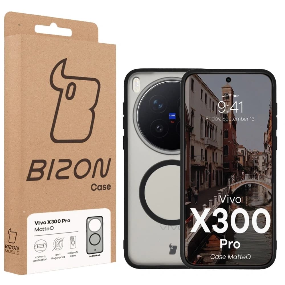 Etui z pierścieniem magnetycznym Bizon Case MatteO do Vivo X300 Pro przydymione-czarne - 7