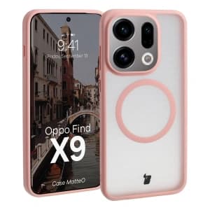 Etui z pierścieniem magnetycznym Bizon Case MatteO do Oppo Find X9 przydymione-jasnoróżowe