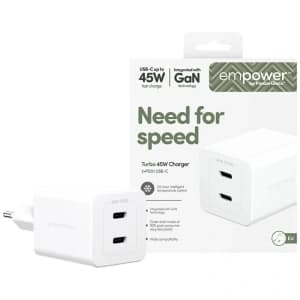 Empower von PanzerGlass Turbo 45W 2xUSB-C Silber-Weiße Wandladegerät

