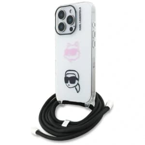 Karl Lagerfeld IML Umhängetasche Karl&Choupette Kopf Apple iPhone 16 Pro Max weiß
