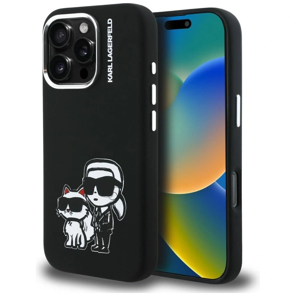 Karl Lagerfeld Silikon Karl&Choupette Skizze MagSafe Apple iPhone 16 Pro schwarz
 - 1