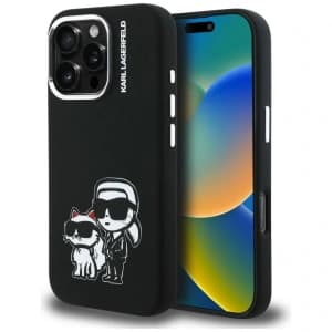 Karl Lagerfeld Silikon Karl&Choupette Skizze MagSafe Apple iPhone 16 Pro Max schwarz
