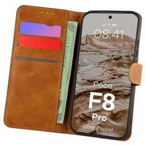 Etui z klapką Bizon Case Pocket do Xiaomi POCO F8 Pro brązowe