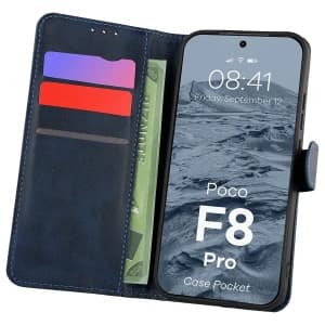 Etui z klapką Bizon Case Pocket do Xiaomi POCO F8 Pro granatowe