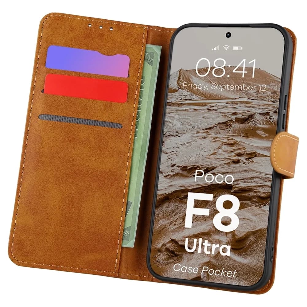 Etui z klapką Bizon Case Pocket do Xiaomi POCO F8 Ultra brązowe - 1