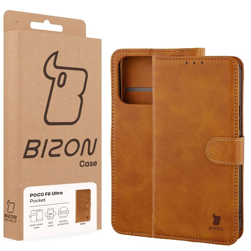 Etui z klapką Bizon Case Pocket do Xiaomi POCO F8 Ultra brązowe - 6