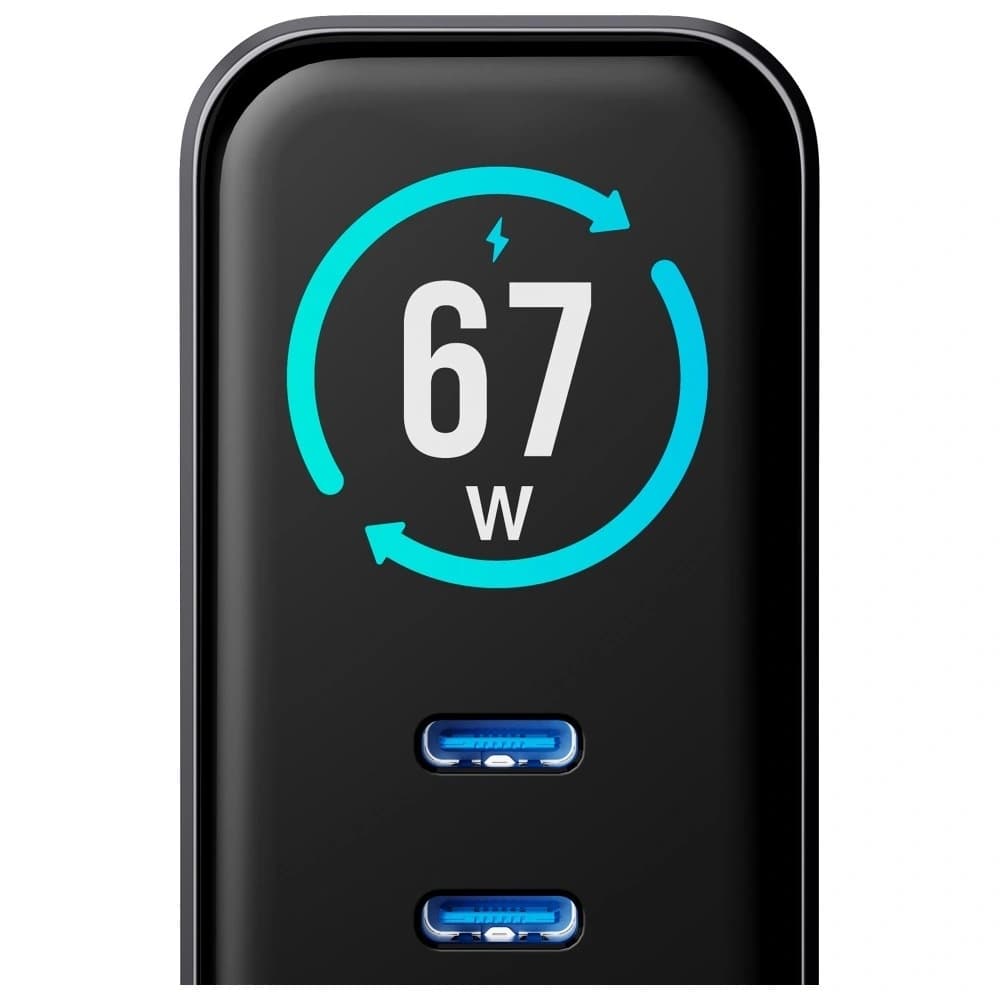 3MK InCharge Lumin PD 67W QC4+ PPS AFC FCP SCP USB-A 2xUSB-C TFT mit Display schwarz
 - 2