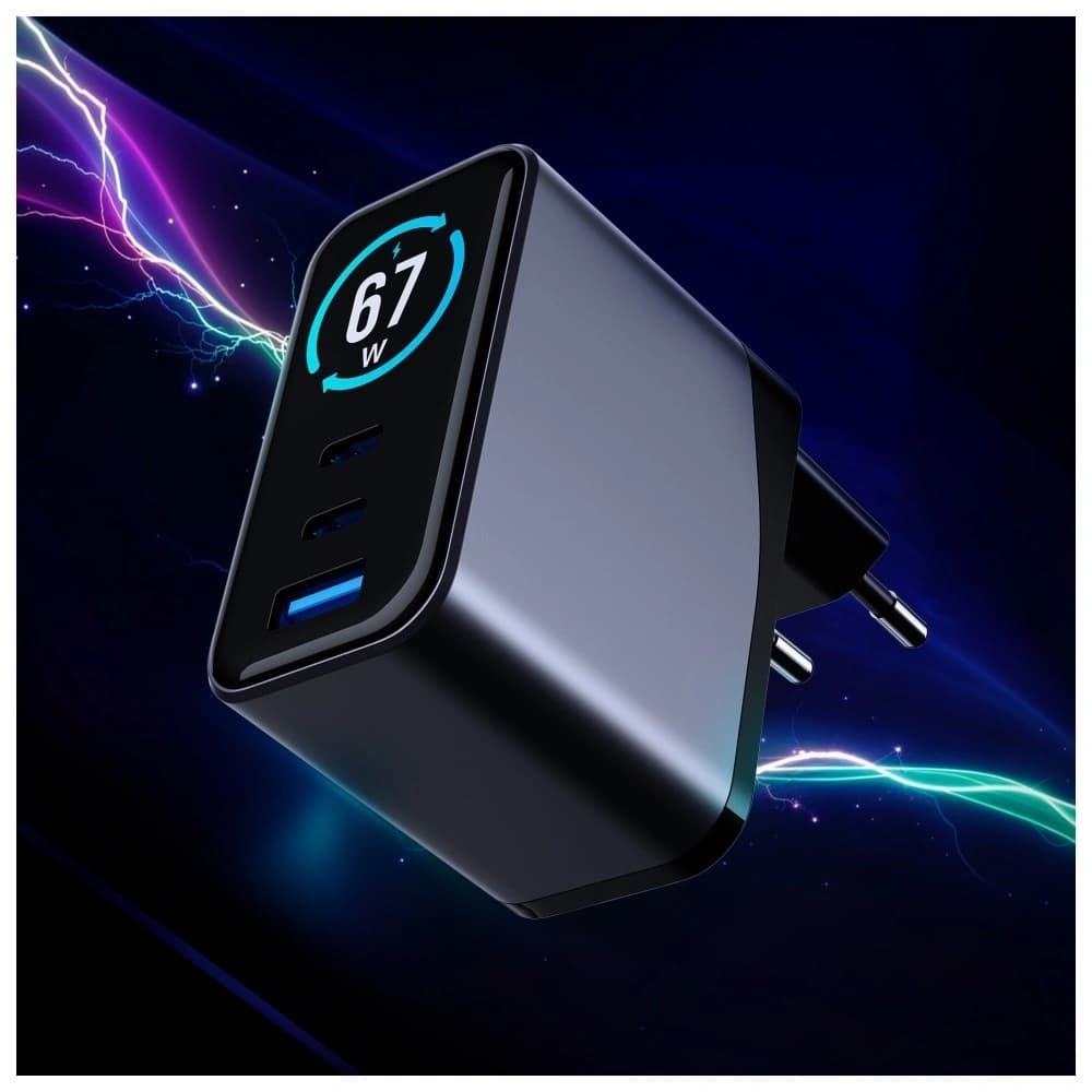 3MK InCharge Lumin PD 67W QC4+ PPS AFC FCP SCP USB-A 2xUSB-C TFT mit Display schwarz
 - 6