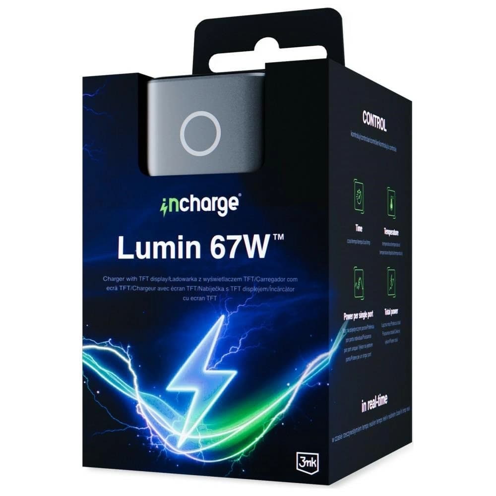 3MK InCharge Lumin PD 67W QC4+ PPS AFC FCP SCP USB-A 2xUSB-C TFT mit Display schwarz
 - 9