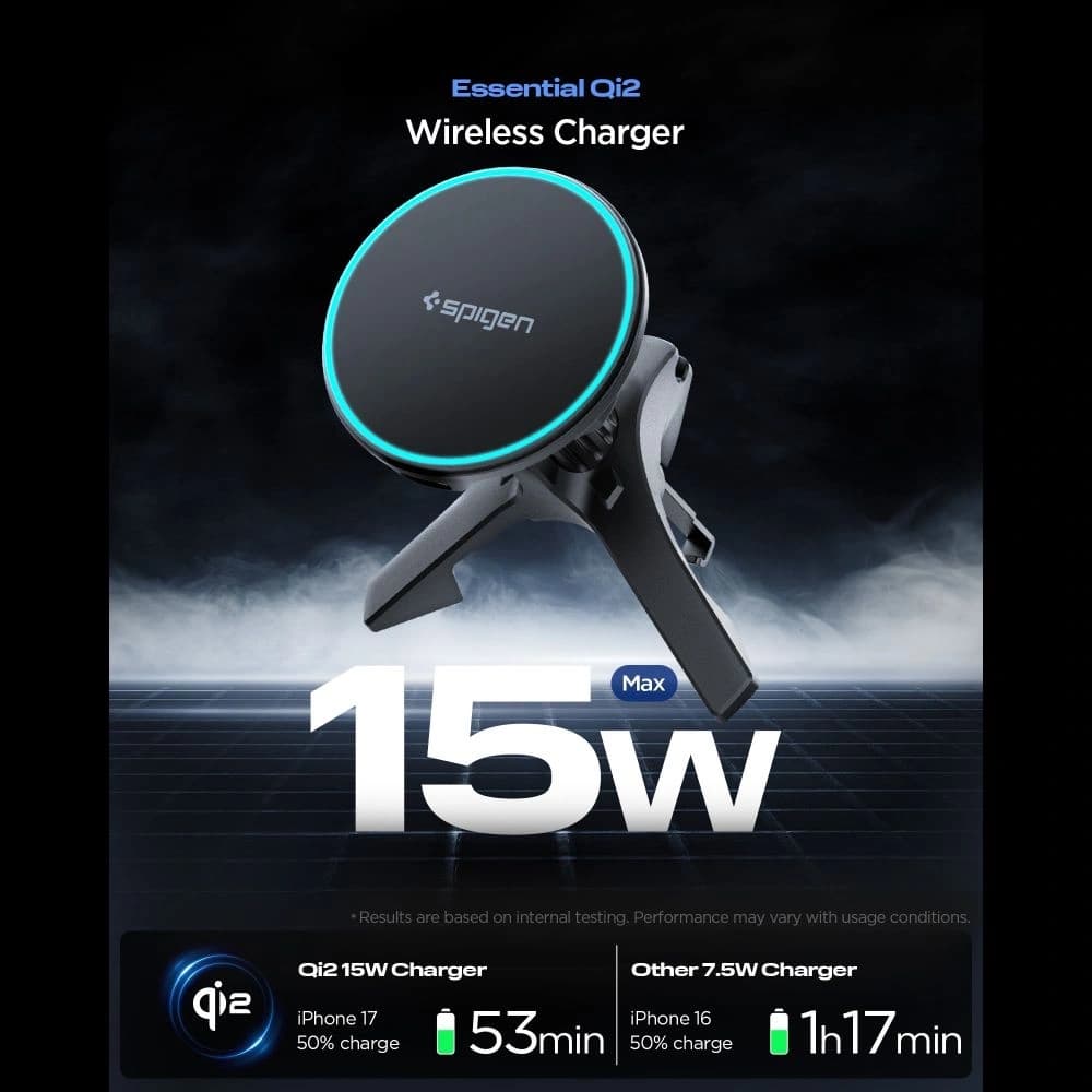 Spigen EV15MAQ Essential Magnetic MagSafe Vent Car Mount Wireless Charger 15W QI2 Negru - 2