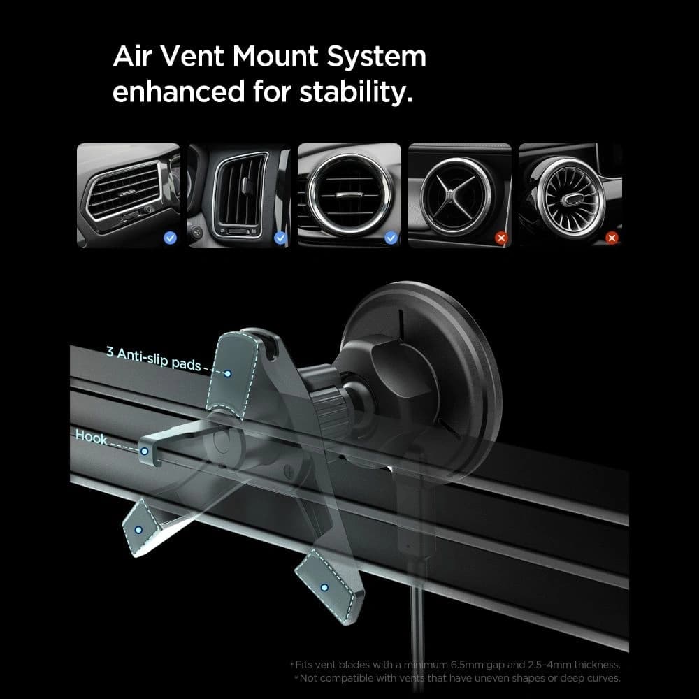 Spigen EV15MAQ Essential Magnetic MagSafe Vent Car Mount Wireless Charger 15W QI2 Negru - 4