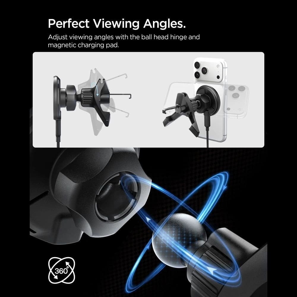 Spigen EV15MAQ Essential Magnetic MagSafe Vent Car Mount Wireless Charger 15W QI2 Negru - 5