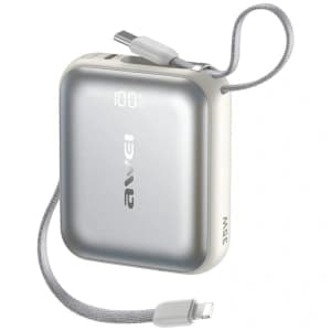 Awei AS-181 Power Bank 10000mAh 35W USB-C + Lightning / USB-C Kábelek Ezüst
