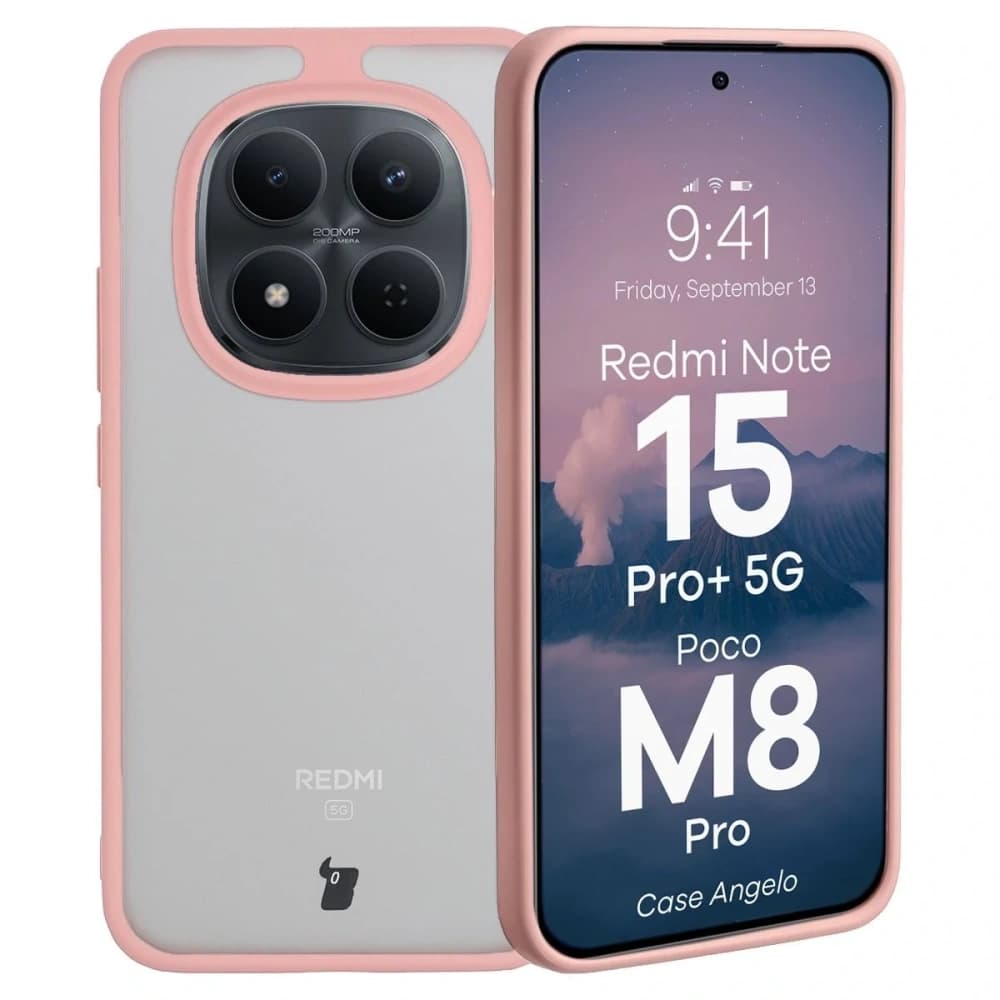 Bizon Case Angelo Xiaomi Redmi Note 15 Pro+ Plus 5G / POCO M8 Pro 5G poloprůhledný s světle růžovým rámem
 - 1
