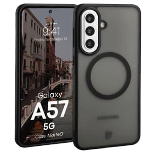 Etui z pierścieniem magnetycznym Bizon Case MatteO do Samsung Galaxy A57 5G przydymione-czarne
