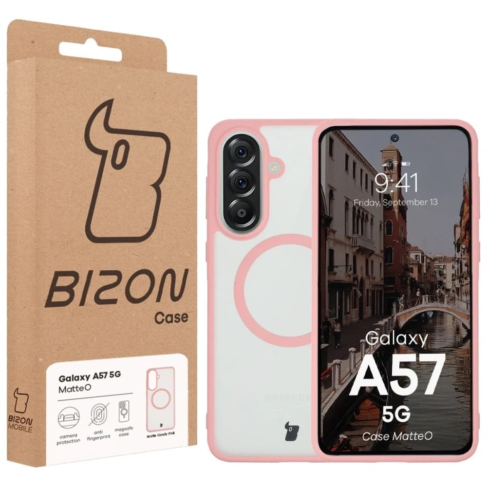 Etui z pierścieniem magnetycznym Bizon Case MatteO do Samsung Galaxy A57 5G przydymione-jasnoróżowe - 7
