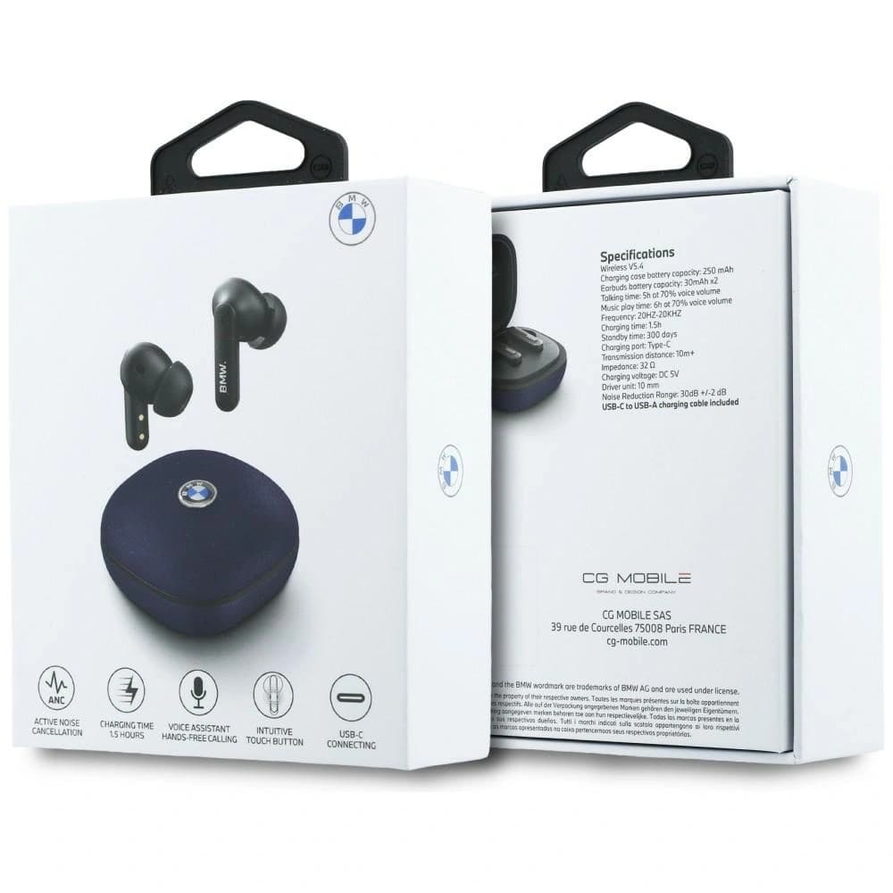 BMW Drahtlose In-Ear Bluetooth TWS Kopfhörer Leder Metall Logo ENC marineblau - 6