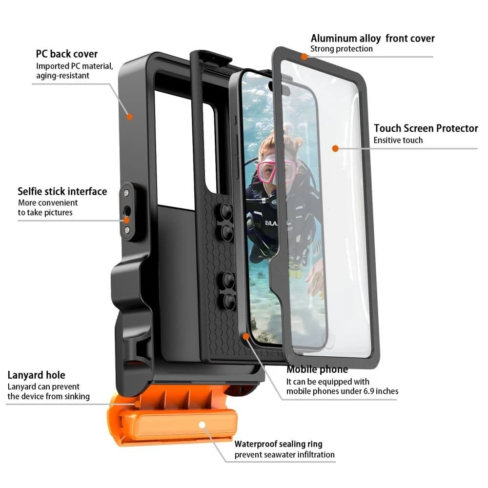 Tech-Protect IPX8 Pro Universal Diving Waterproof Case Black/orange - 4