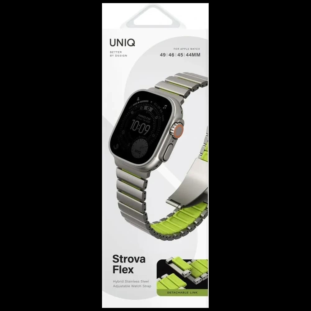 UNIQ Strova Flex pánt Apple Watch 44/45/46/49mm Series 1/2/3/4/5/6/7/8/9/10/11/SE/SE2/SE3/Ultra/Ultra 2/Ultra 3 ezüst-lime zöld - 2